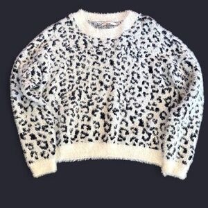 Miami Y2K Black and White Leopard Print soft fuzzy cozy Sweater size S